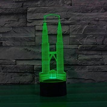 3D Twin Tower Nattlys Bord Skrivebord Optisk Illusjon Lamper