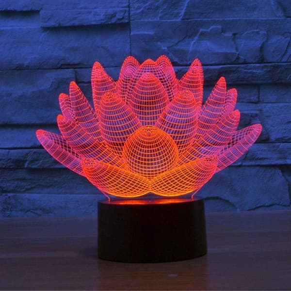 3D LED Blommande Lotus Optisk Illusion Sensor Nattlampa med Smart Touch