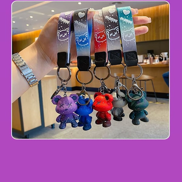 Söt färgskiftande björn nyckelring för män, kvinnor, pojkar och flickor - Kreativ flätad rep harts djurhänge i metall Purple