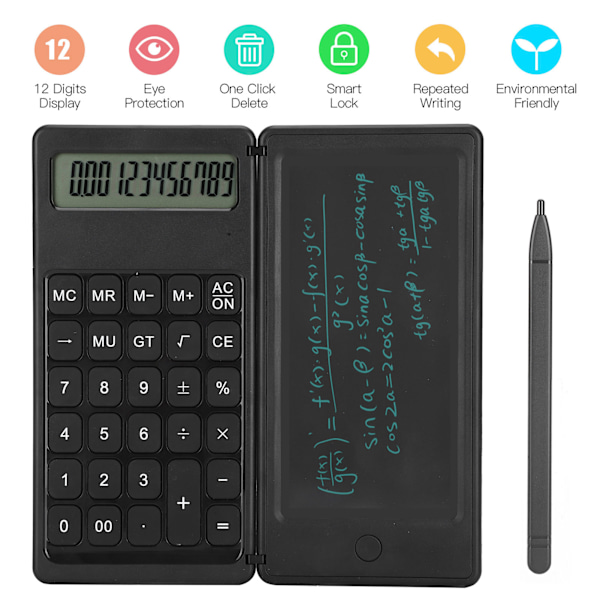 LCD Foldbar 12 Cifret Display Lommeregner Skriveplade Bærbar Tegneplade med Stylus