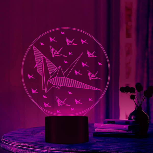 3D Papir Kran Natlampe Bord Skrivebord Optisk Illusion Lamper