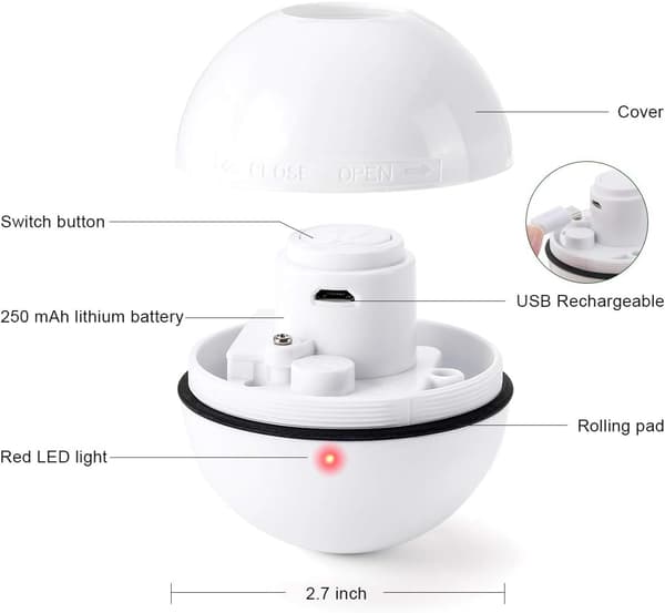 Dotpet Interaktiv Kattleke Ball med LED-lys, 360 Grader