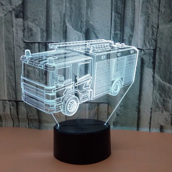 Brannbil 3D Nattlys med Fjernkontroll og Berøringskontroll, Multi