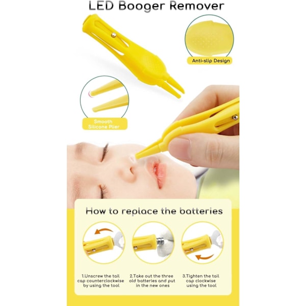 Ørevoksfjernelsessæt med 2 LED-lys, 12 stk. ørevoksrensningsværktøj med forstørrelsesglas til børn og voksne, indbygget USB-ørevoksfjernelsesværktøj med S Yellow