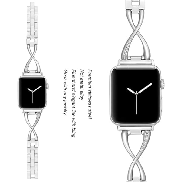 Secbolt Armband Kompatibla med Apple Watch Armband 38mm 40mm 41mm 42mm 44mm 45mm 46mm 49mm Iwatch Serie 8/7/6/5 Dam Elegant Smycke St Silver 38/40/41MM