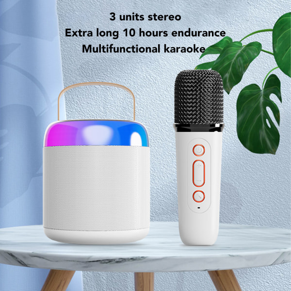 Langaton karaoke-kaiutin RGB-valolla Bluetooth 5.3 -kaiutin 2 langattomalla mikrofonilla Kannettava karaoke-kone perhejuhliin White