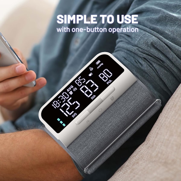 Blodtryksmåler Automatisk Overarm Maskine & Nøjagtig Justerbar Digital BP Manchet Kit Stort Baggrundsbelyst Display 240 Sæt Hukommelse Inkluderer Opladning