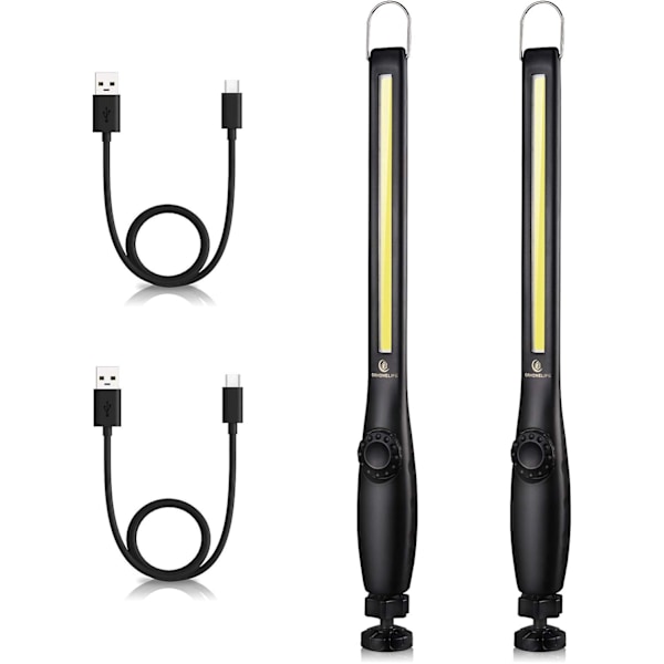 2-pakks LED arbeidslys 800 lumen 3300mAh Oppladbart arbeidslys Magnetisk lommelykt COB arbeidslys Håndholdt arbeidslys Inspeksjonslys for bilreparasjon 2 Pack