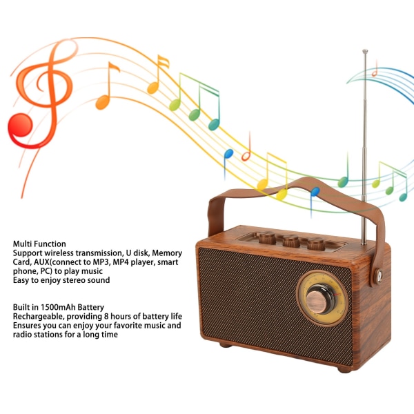 Retro Bluetooth-högtalare i trädesign HiFi stereoljud BT 5.3 USB-laddningsbar vintage radio Bluetooth-högtalare