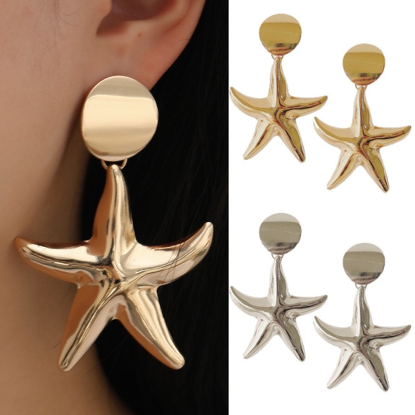 2PCS Halloween Statement Big Starfish Earrings Gol