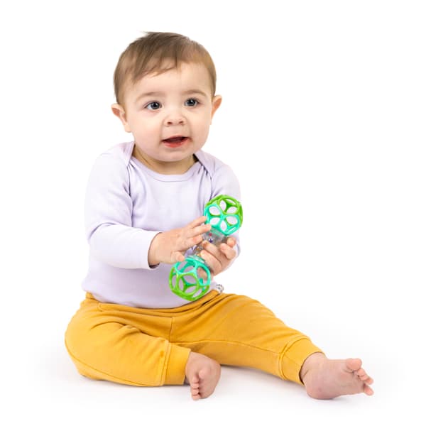 Sensorisk babyrangle, blød kugleform tilskynder til at gribe og hånd-øje-koordination for tidlig udvikling, nyfødt plus Oball Shaker Rattle