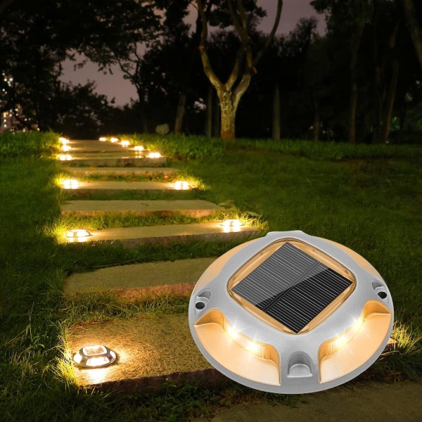 Solcelledrevne indkørselslamper Dock Marine Lights 8-pak, 2 farver i 1, udendørs LED-dæklys, solcelledrevne vandtætte advarselstrinlys til indkørsel Sidew Warm White8