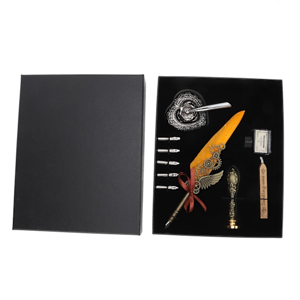 Fjerpennesæt Metal Penholder Retro Elegant Stil Klar Gravering Flad Pen 1 til 5mm/0,04 til 0,20in Skrive Dyppenne Sæt Orange