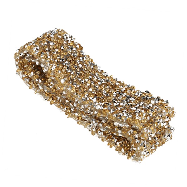 Diamantnät Wrap Rulle Sparkle Crystal Rhinestone Band Bröllopsdekoration (Kristallgul)