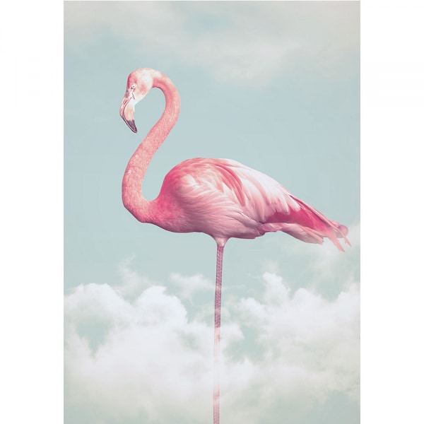 Konstnärliga blommor och flamingos väggkonst canvas tryck affisch, enkel modekonst