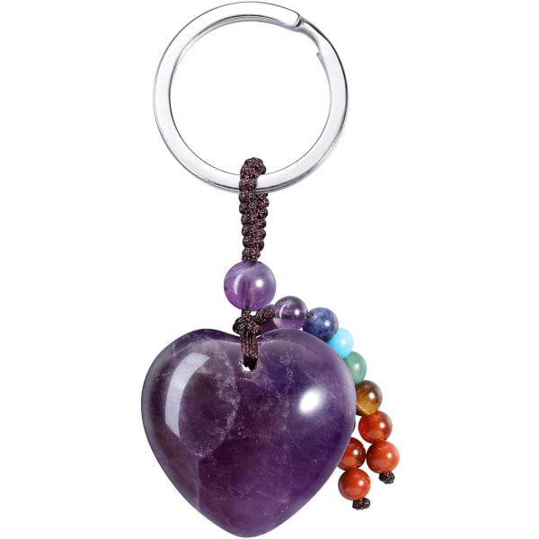 Luonnonkristalli sydän jalokivi avaimenperä 7 Chakra parantava kivi avaimenperä naiset Amethyst
