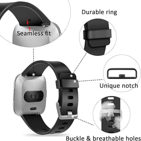 Älykellon ranneke sopii Fitbit versa älykellolle, versa 2 ja versa Lite se -kelloille naisille ja miehille (Musta-L)