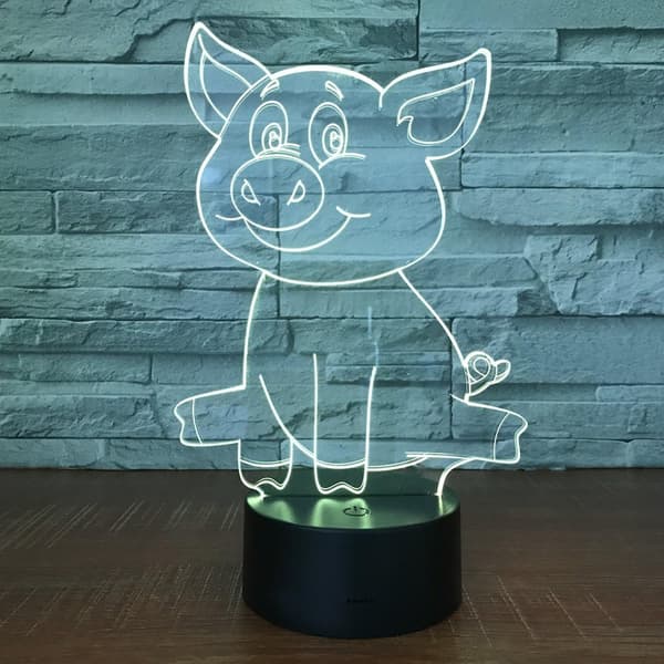 3D Gris Natlampe Dyr USB Touch Switch Dekor Lampe Bord