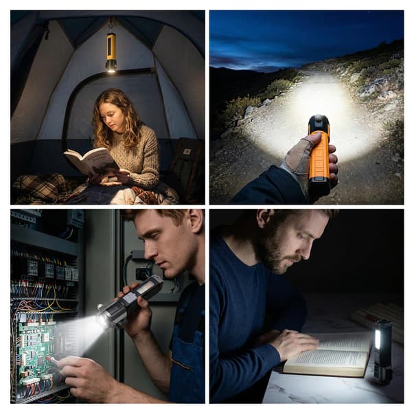 Solar nødlykt med multifunksjonelt rømningsverktøy, vindusknuser, setebeltekniv, alarm, zoombar spotlight for 2pcs