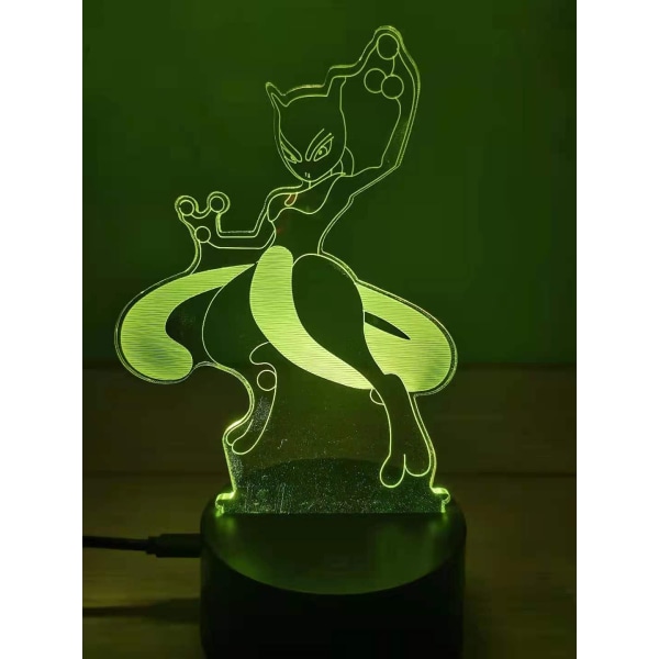 Tegneserie nattlys for kvinners bursdag - 7 fargeendrende 3D optisk illusjonslampe Jenter skrivebord LED berøringslampe