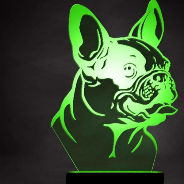 3D Fransk Bulldog Natlys LED Berøringskontakt Dekoration Bord Skrivebord Optisk Illusion Lamper 7 Farve Skiftende Lys LED Bordlampe Jul Hjem Kærlighed Fødselsdag