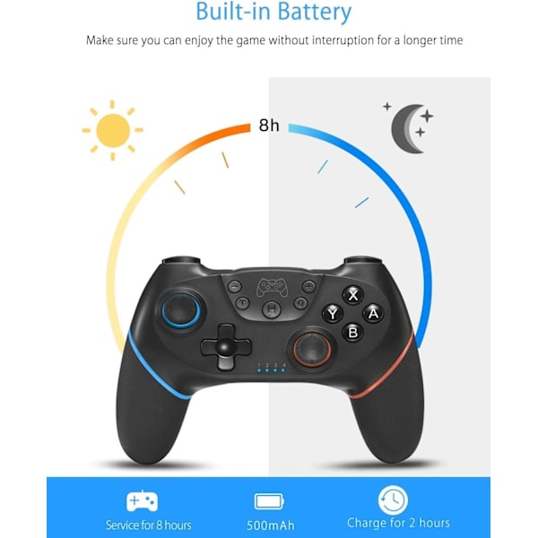 Switch Controller, Trådløs Pro Controller til Switch/Switch Lite/Switch OLED, Switch Fjernbetjening Gamepad med Joystick, Justerbar Turbo Vibration, Ergon