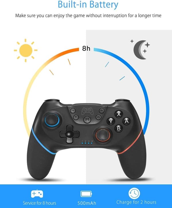 Switch-kontroller, trådlös Pro-kontroller för Switch/Switch Lite/Switch OLED, Switch fjärrkontroll Gamepad med joystick, justerbar Turbo-vibration, Ergon