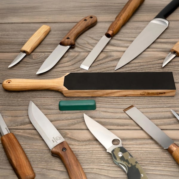 Læderstrop Kit med Slibepasta Knivslibeblok 14\" Knivsliber Læderstrop til Kniv LS6P1 Stroppi