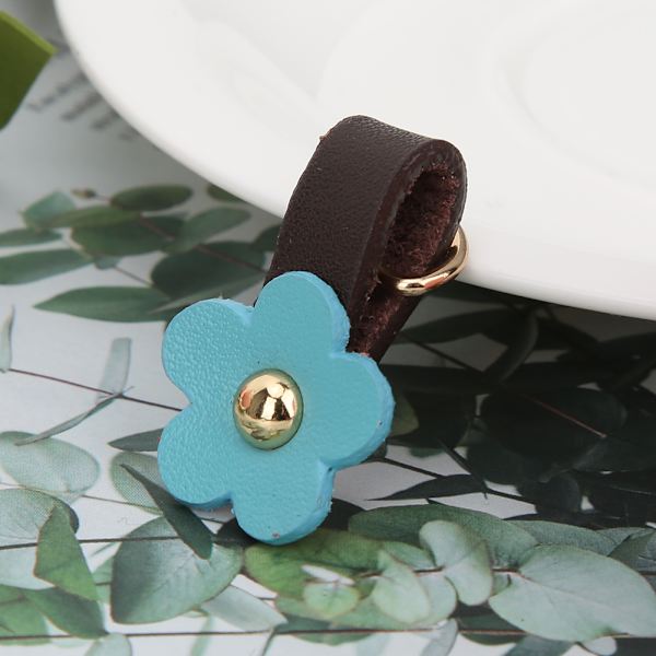 5 st dragkedjor i delat läder med blomform DIY kläder sytillbehör blå