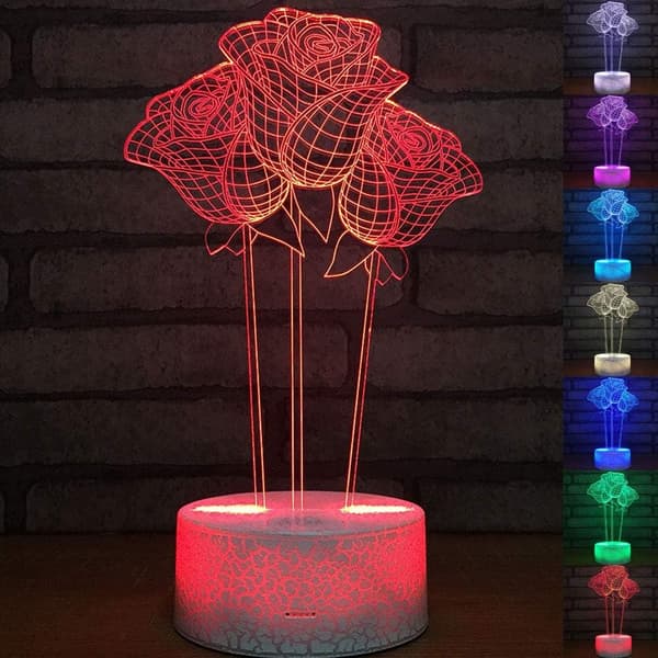 Abstrakt 3D Blomst Optisk Illusjon Nattlys 7 Farger C