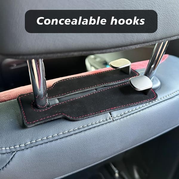 Mocka Bil Nackstöd Krokar 2-Pack: Dubbel Krok Organizer för Väskor, Handväskor & Förvaring i Bilen (Svart/Grå/Brun) Black