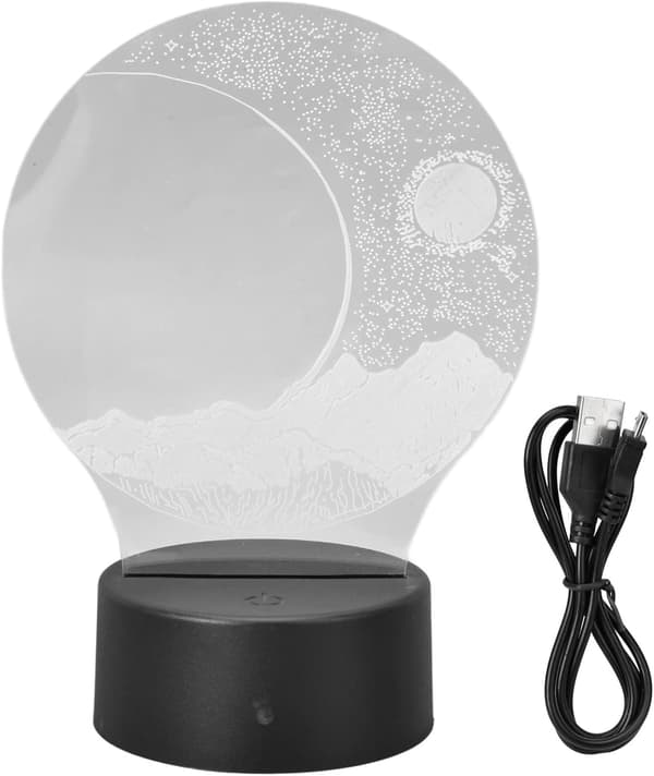 3D Natlampe, Akryl Miljøvenlig 3D Bordlampe Levende Mo