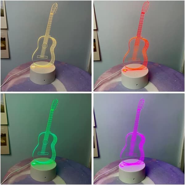 3D Illusjon Nattlys Lampe Gitar - Gitar 3D Illusjon Lampe