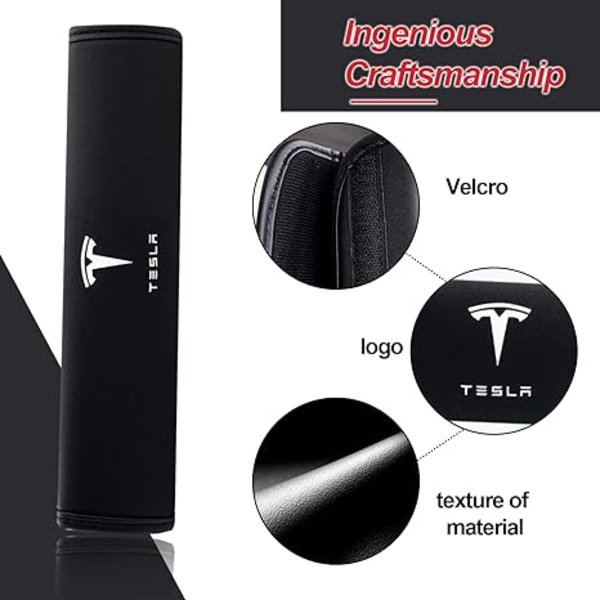2-pack bilbältesöverdrag ersättning för Tesla - Mjuka tvättbara mikrofiberläder bälteskuddar (röda)