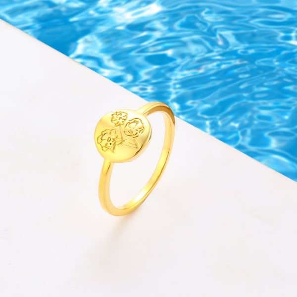 Handgjord blomstsignet ring - 18K guldring - minimalistisk