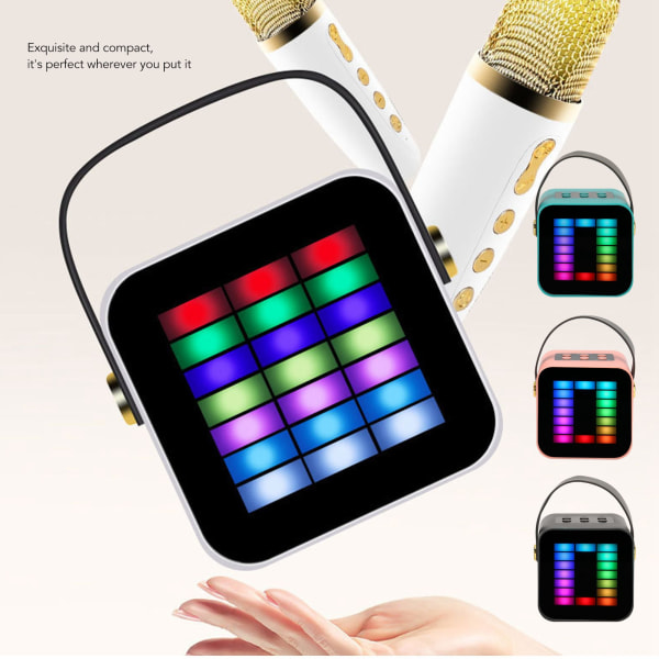 Mini Karaoke Maskin Sett RGB Pickup Lys Digital Behandlingsbrikke Håndholdt Bærbar Bluetooth-høyttaler med Mikrofon Black