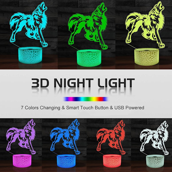 3D Varglampa Illusion Nattljus LED Varg Bordslampa