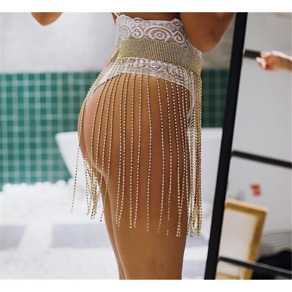 Victray Kristallkroppskedjekjol Rhinestone Midjekedjor Nig