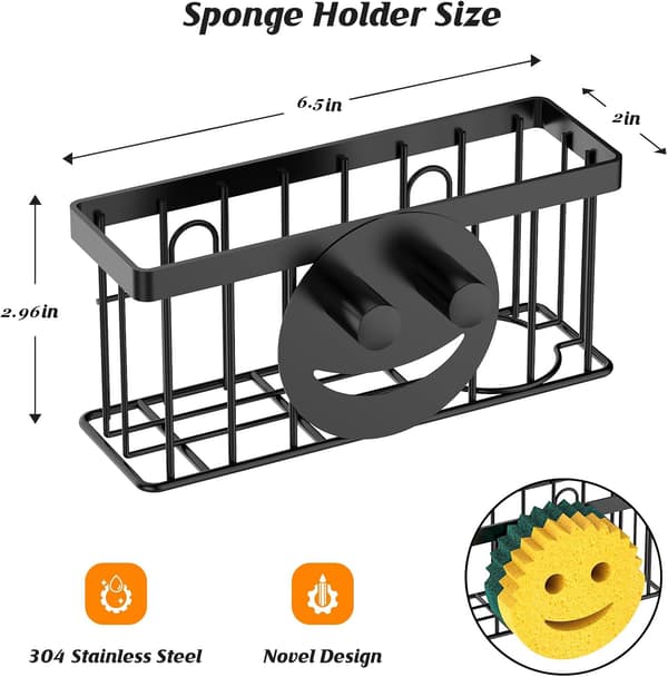 Smiley Face Svamphållare & Diskställ - 2 Sugproppar + Självhäftande Rem Kitchen Organizer för Svamp, Tvål & Diskborste