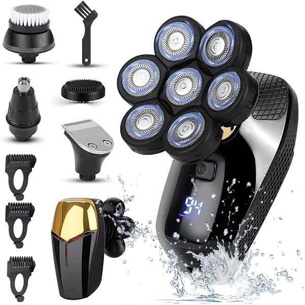 Huvudrakare för Skalliga Män Elektrisk Rotationsrakare 5 i 1 Rakapparat Skäggtrimmer Grooming Kit, USB Snabbare Laddning LED Display Vattentät Vått/Torrt Klipp