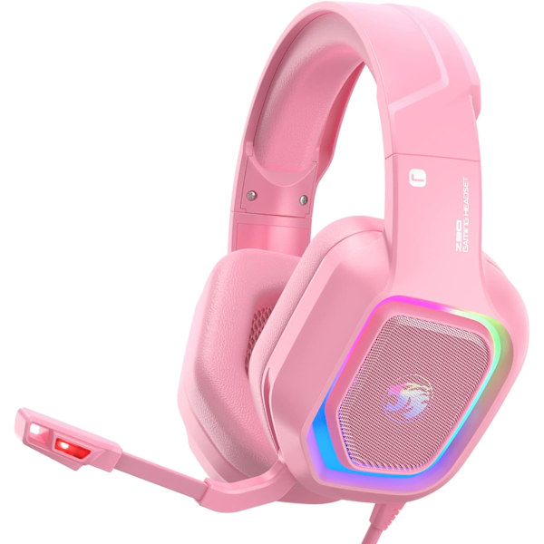 Z30 Pink Gaming Headset til PS4, PS5, Xbox One, PC, Trådløst Over-Ear Hovedtelefon med Støjreducerende Mikrofon, LED Flowing RGB Lys, 7.1 Surround Lyd