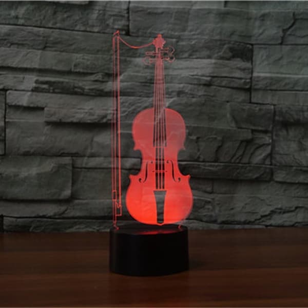 3D Fiol Gitarr Nattljus Musik Not Skrivbord Optisk Illusio