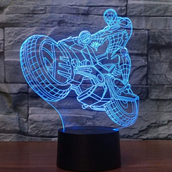 3D Illusion Natlampe Motorcykel 7 Farveskift Touch Swit