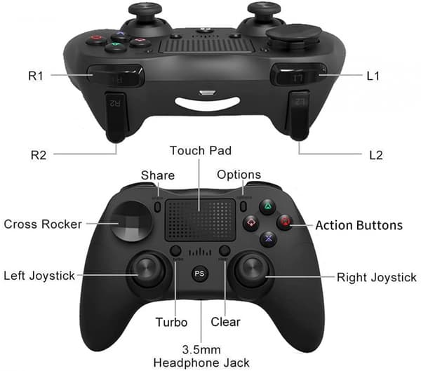Trådløs BT Gamepad Spilcontroller Touchpad Ergonomisk Joyst Black
