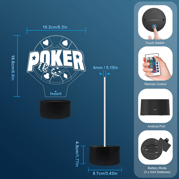 Poker Terninger 3D Lys, Attivolife LED Hologram Natlampe Bordlampe