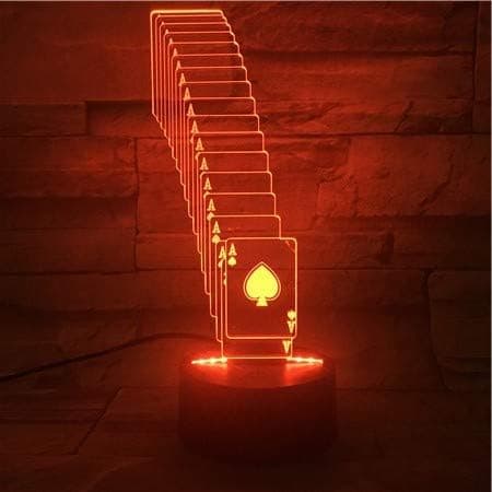 3D LED Nattlys, 3D Optisk Illusjonslampe Spillkort Ma