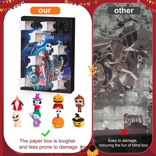 Halloween Julekalender, 24-dages nedtællingsboks med 24 assorterede mini samleobjekt figuriner til julegaver