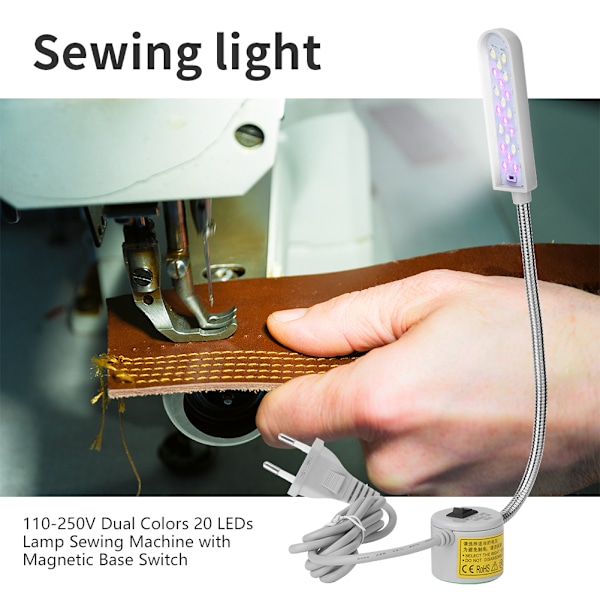 Dual Colors 20 LED-lampe Symaskine med Magnetisk Base Switch