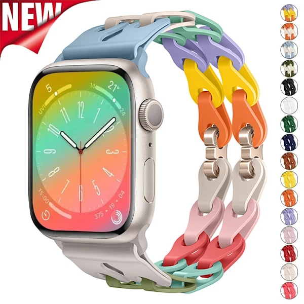 Silikonerem med dobbelt kædeled til Apple Watch Band 49mm 46mm 44mm 40mm 38mm 45mm 41mm 42mm Armbånd til Series 9 orange 42/44/45/46/49mm