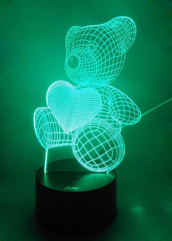 Teddy Bear 3D Natlys LED Illusion Lampe Sengelampe Bordlampe